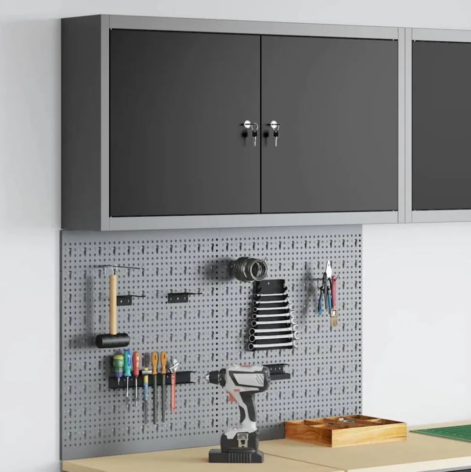 vidaXL Gereedschapskast set met plank 3 pcs Zwart Gepoedercoat staal
