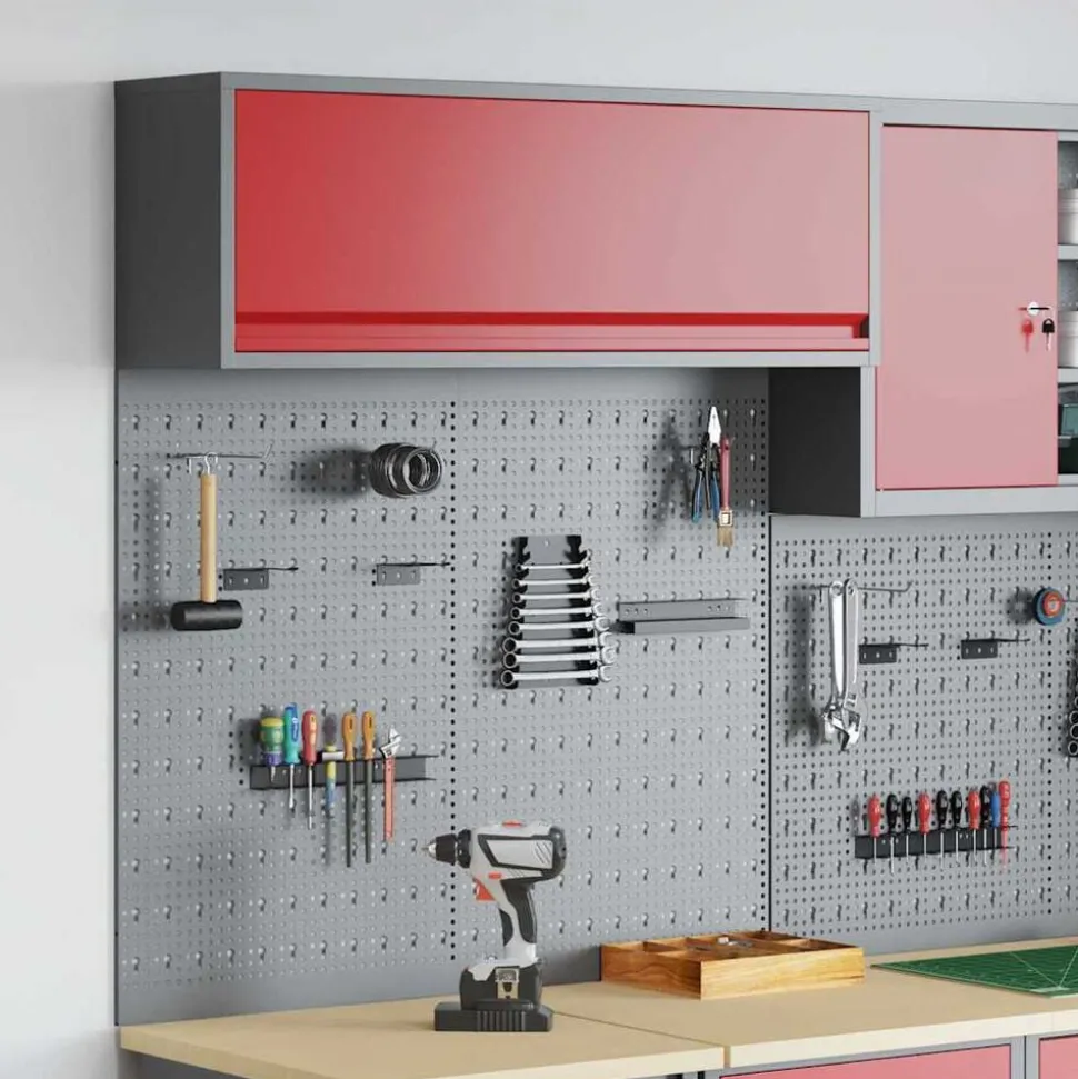vidaXL Gereedschapskast set met plank 3 pcs Rood Gepoedercoat staal