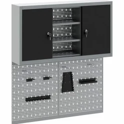 vidaXL Gereedschapskast set met plank 3 pcs Zwart Gepoedercoat staal