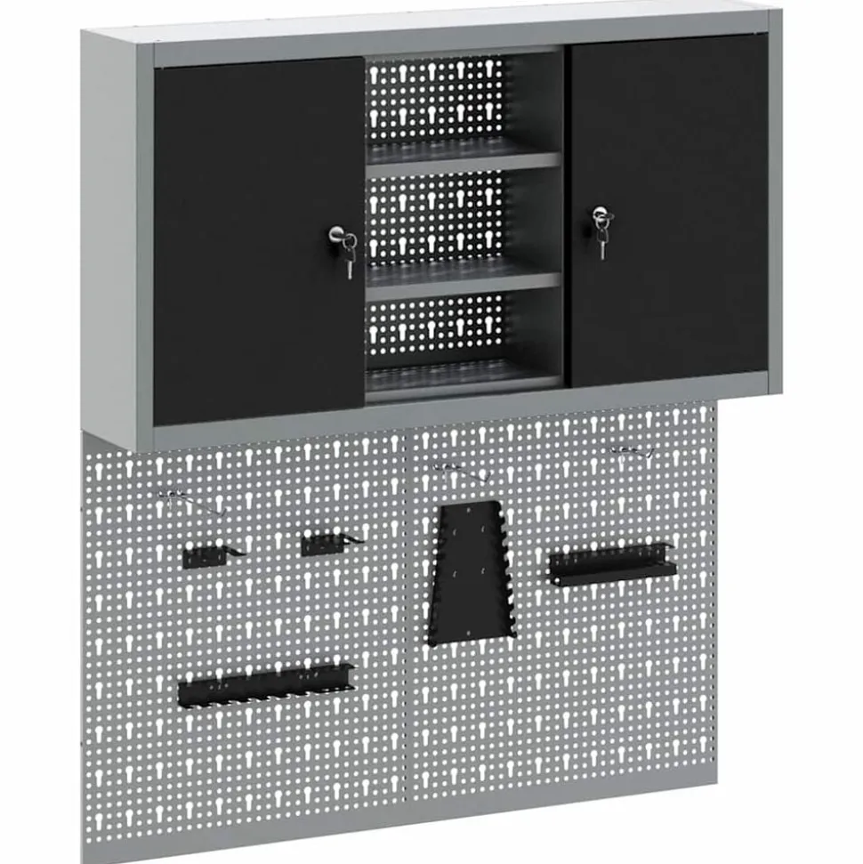 vidaXL Gereedschapskast set met plank 3 pcs Zwart Gepoedercoat staal