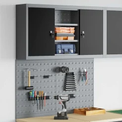 vidaXL Gereedschapskast set met plank 3 pcs Zwart Gepoedercoat staal