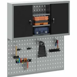 vidaXL Gereedschapskast set met plank 3 pcs Zwart Gepoedercoat staal