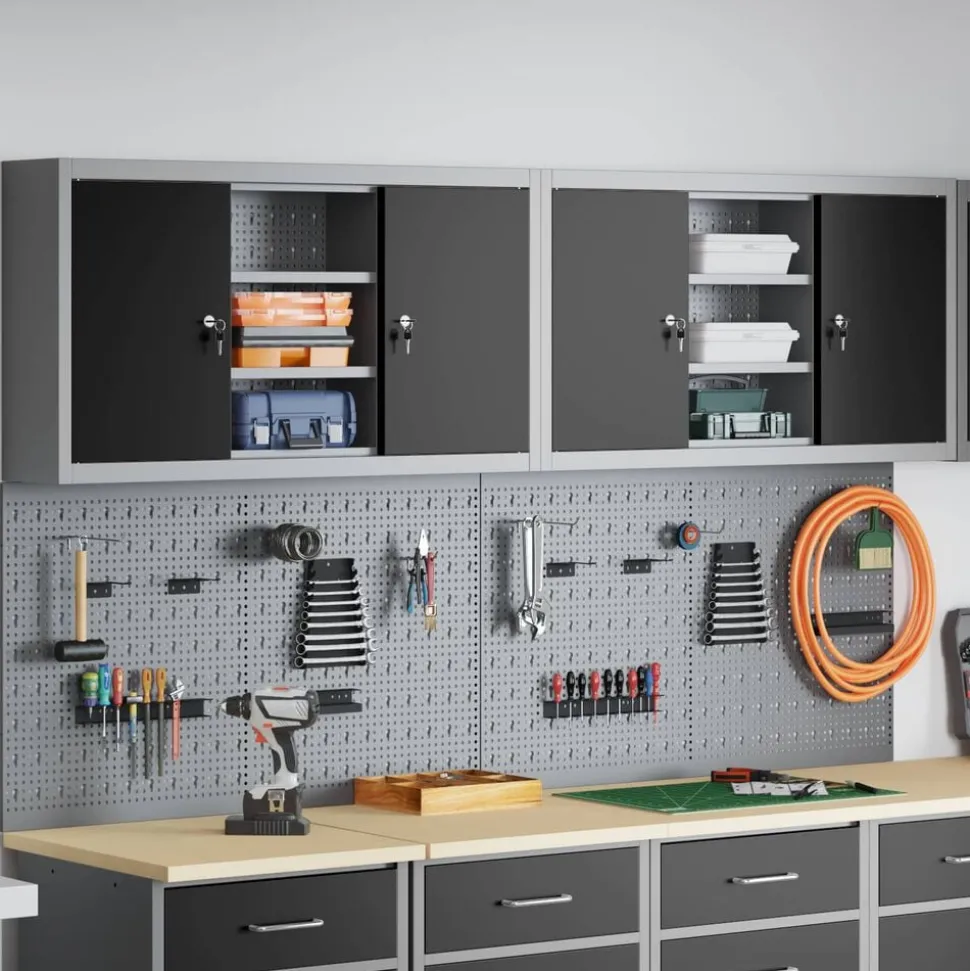 vidaXL Gereedschapskast set met plank 6 pcs Zwart Gepoedercoat staal
