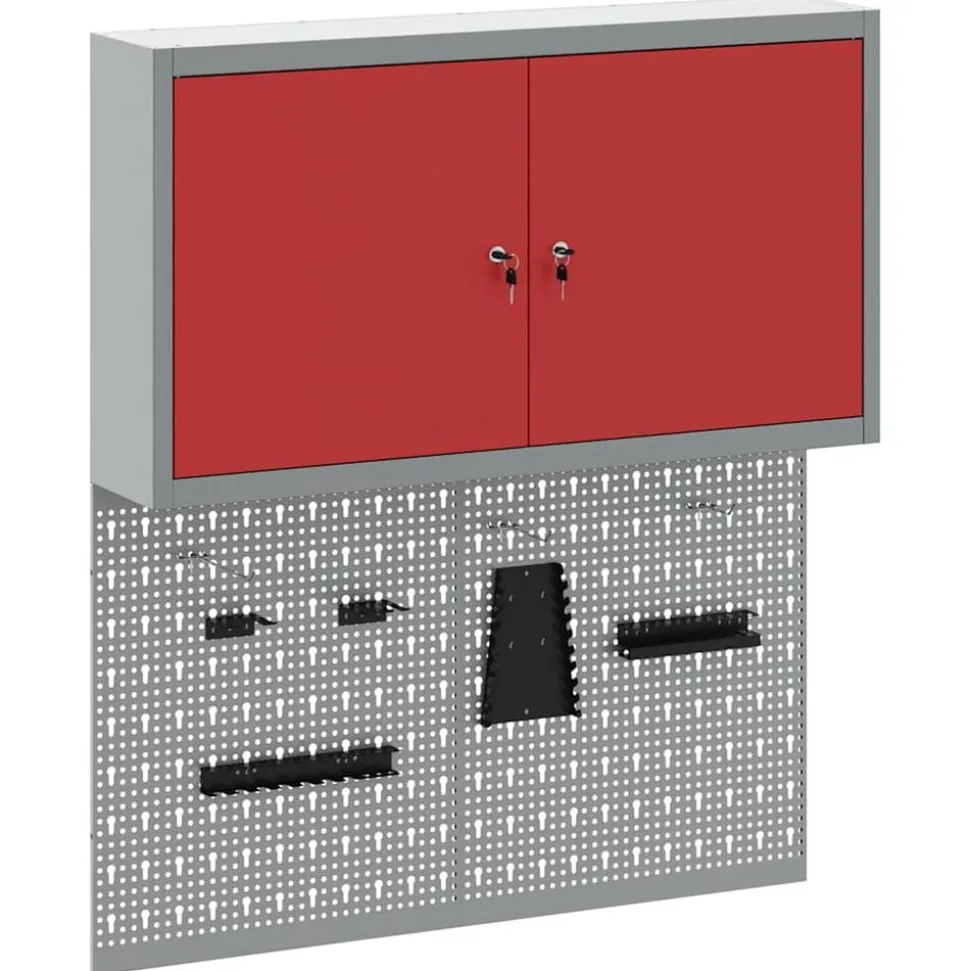 vidaXL Gereedschapskast set met plank 3 pcs Rood Gepoedercoat staal