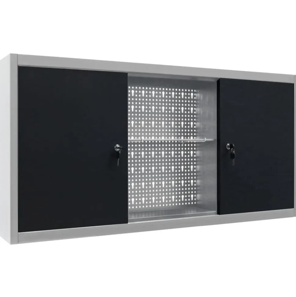 vidaXL Gereedschapskast voor aan de wand metaal grijs en zwart