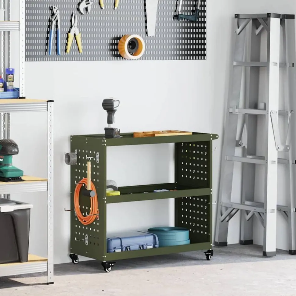 vidaXL Gereedschapswagen Olijf Groen 75 x 35 x 73 cm Koudgewalst staal