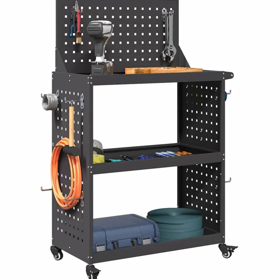 vidaXL Gereedschapswagen Zwart 65 x 35 x 111 cm Koudgewalst staal