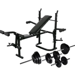 vidaXL Gewichtenbank met gewichtenrek en halterset 30,5 kg