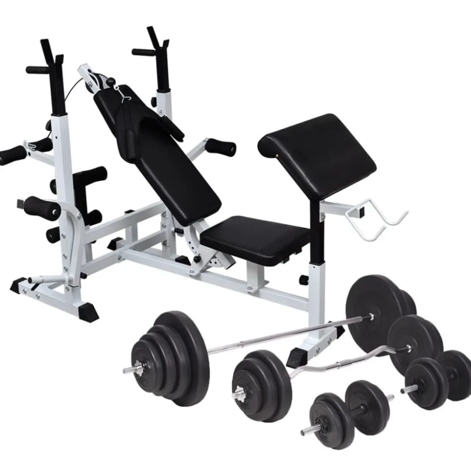 vidaXL Gewichtenbank met gewichtenrek en halterset 120 kg