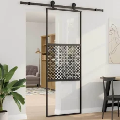 vidaXL Glazen deur Fretwerk Zwart 90 x 2 x 205 cm Aluminium