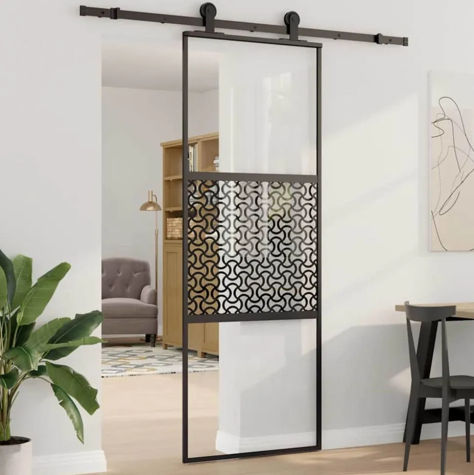vidaXL Glazen deur Fretwerk Zwart 90 x 2 x 205 cm Aluminium