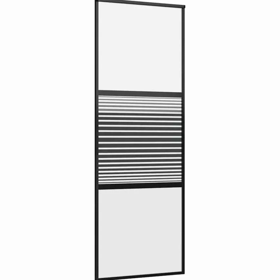 vidaXL Glazen deur Gestreept Zwart 90 x 2 x 205 cm Aluminium