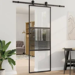 vidaXL Glazen deur Gestreept Zwart 90 x 2 x 205 cm Aluminium