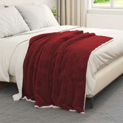 vidaXL Gooi Deken Bordeaux Rood 130 x 150 cm Fleece