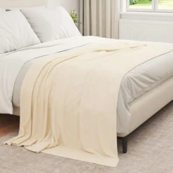 vidaXL Gooi Deken Crème 210 x 140 cm Fleece