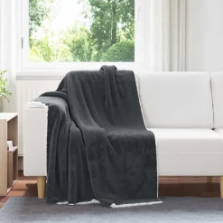 vidaXL Gooi Deken Donkergrijs 130 x 150 cm Fleece