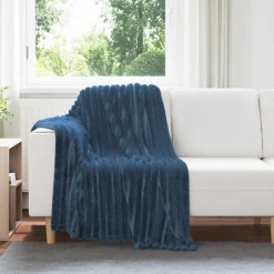 vidaXL Gooi Deken Marineblauw 150 x 130 cm Fleece