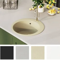 vidaXL Gootsteen enkele bak rond graniet beige