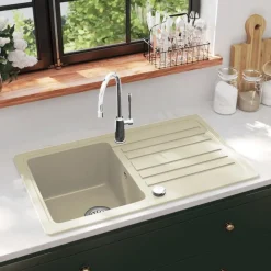 vidaXL Gootsteen enkele bak graniet beige