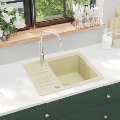 vidaXL Gootsteen enkele bak graniet beige