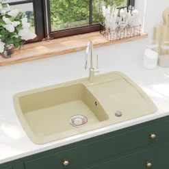 vidaXL Gootsteen enkele bak graniet beige