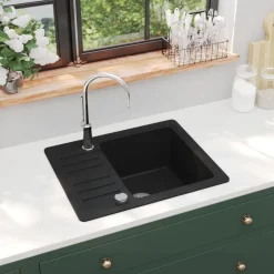 vidaXL Gootsteen enkele bak graniet zwart