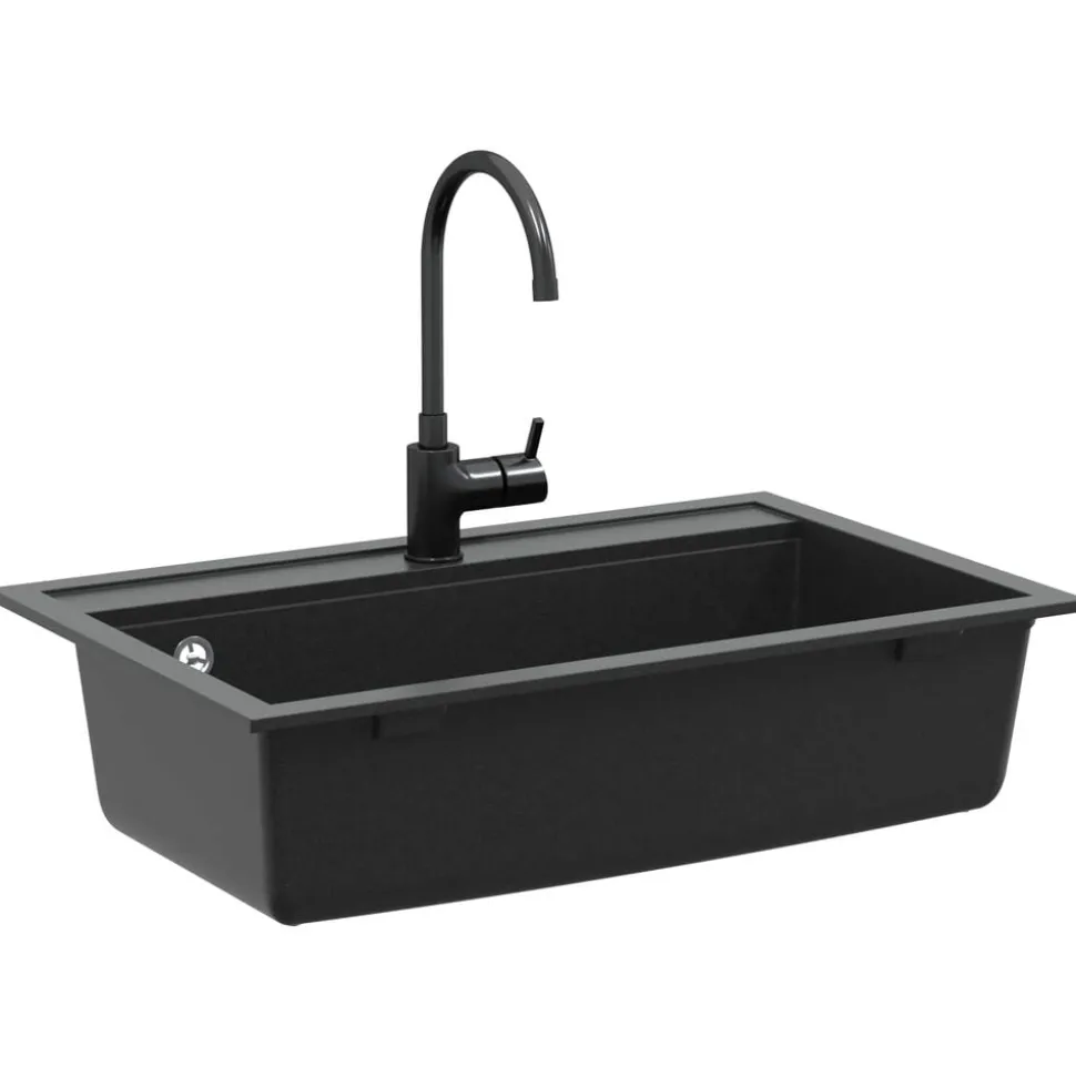 vidaXL Gootsteen enkele bak graniet zwart