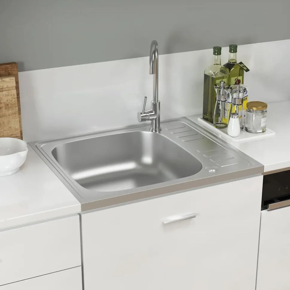 vidaXL Gootsteen met afvoerset 600x500x155 mm roestvrij staal zilver