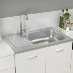 vidaXL Gootsteen met afvoerset 800x500x155 mm roestvrij staal zilver