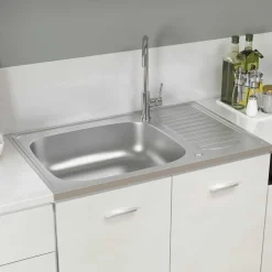 vidaXL Gootsteen met afvoerset 800x500x155 mm roestvrij staal zilver