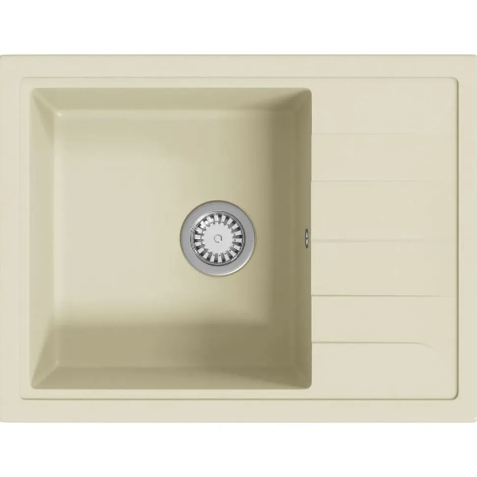 vidaXL Gootsteen met overloopgat ovaal graniet beige