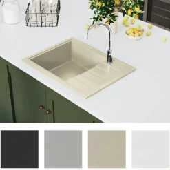 vidaXL Gootsteen met overloopgat ovaal graniet beige
