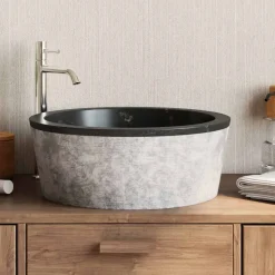 vidaXL Gootsteen Ø40x15 cm marmer zwart