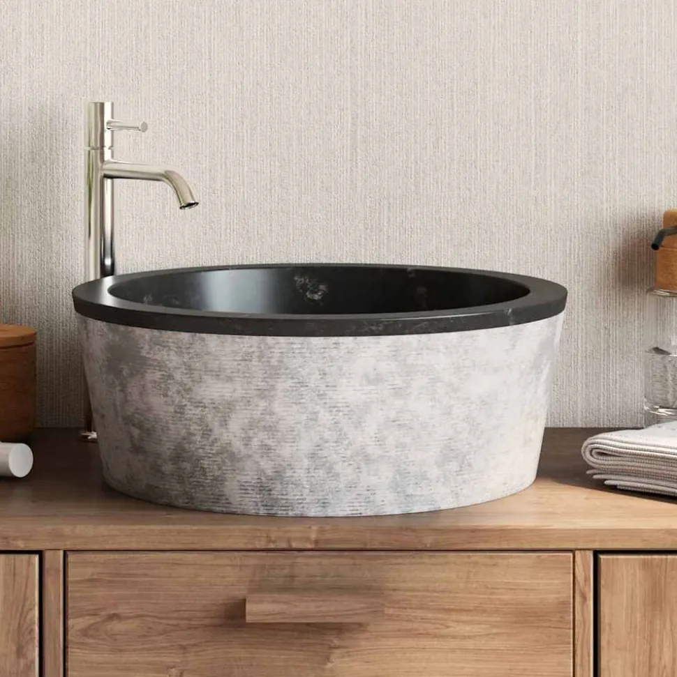 vidaXL Gootsteen Ø40x15 cm marmer zwart