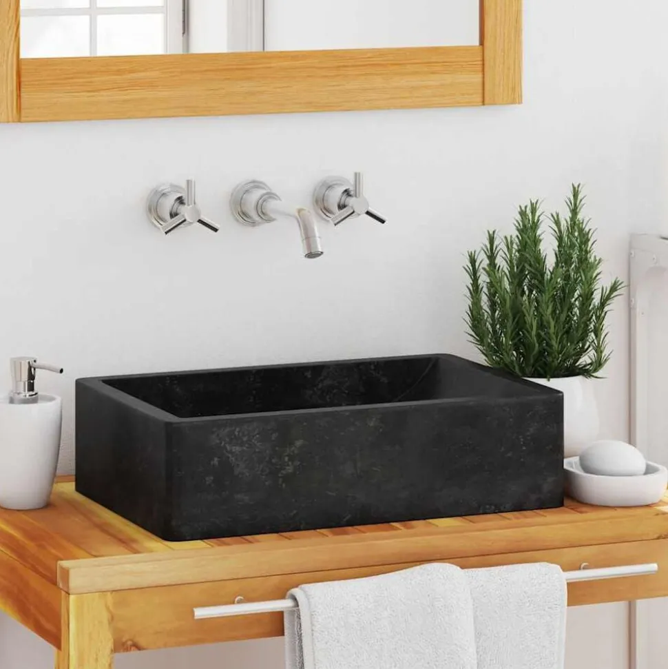 vidaXL Gootsteen 45x30x12 cm marmer hoogglans zwart