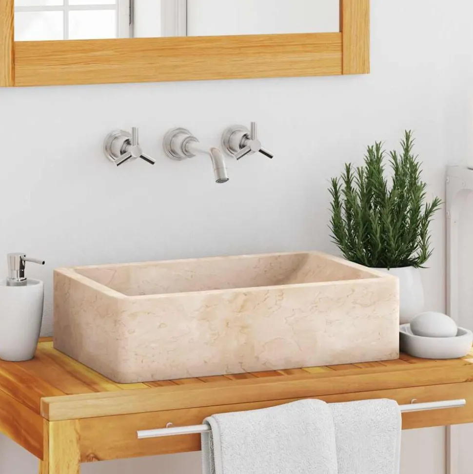 vidaXL Gootsteen 45x30x12 cm marmer hoogglans crèmekleurig