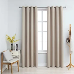 vidaXL Gordijn verduisterend met metalen ringen 2 st 140x175 cm beige