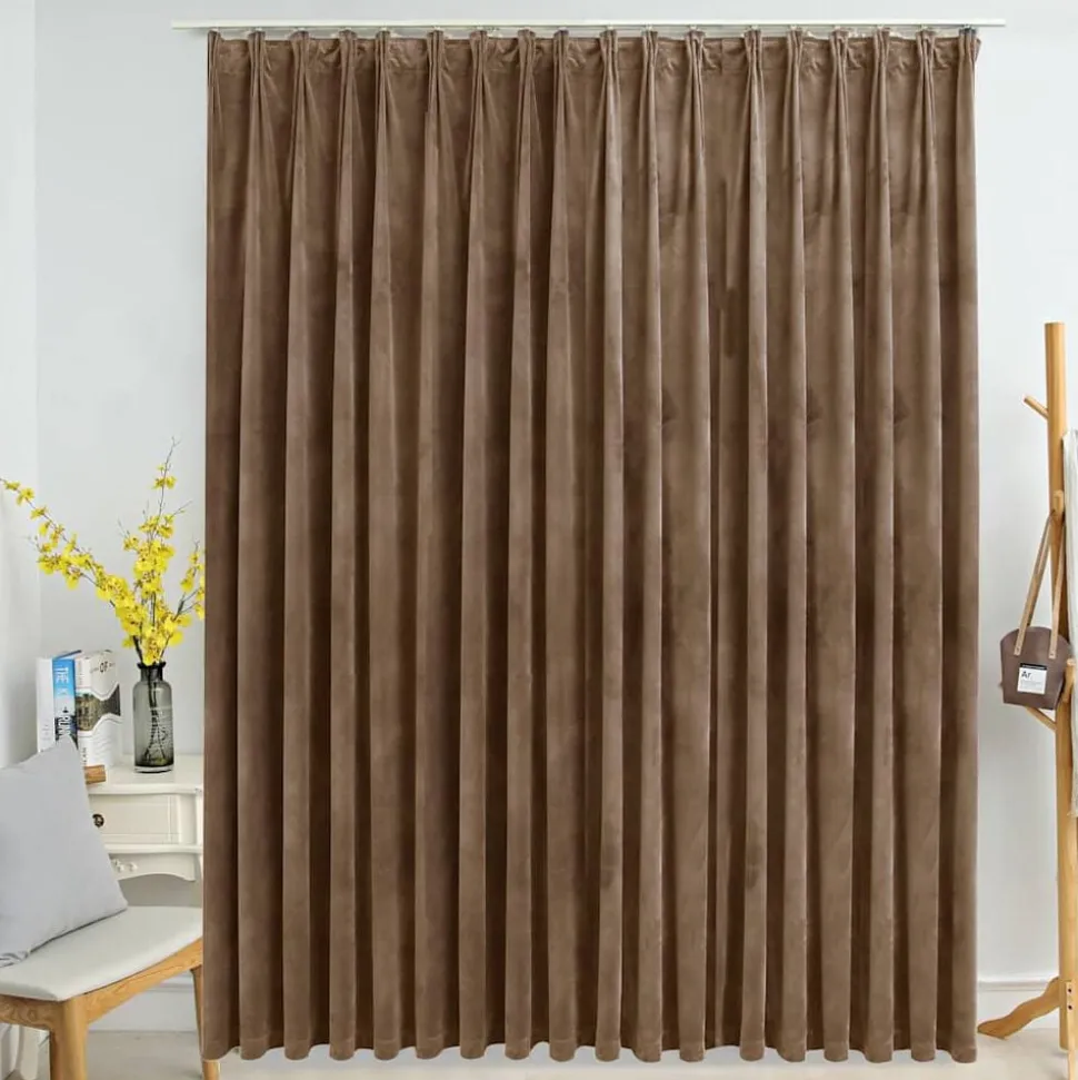 vidaXL Gordijn verduisterend met haken 290x245 cm fluweel beige