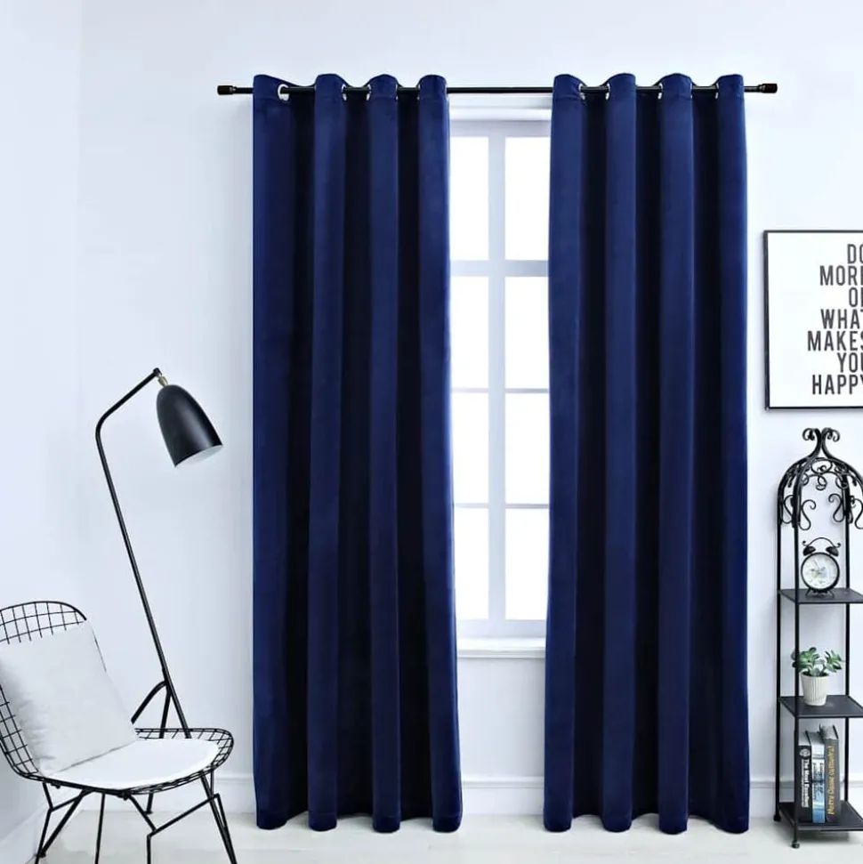 vidaXL Gordijn verduisterend met ringen 2 st 140x175 cm fluweel blauw