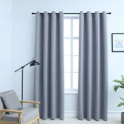 vidaXL Gordijn verduisterend met metalen ringen 2 st 140x175 cm grijs