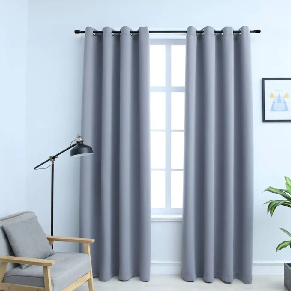 vidaXL Gordijn verduisterend met metalen ringen 2 st 140x175 cm grijs