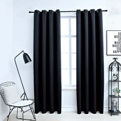vidaXL Gordijn verduisterend met metalen ringen 2 st 140x175 cm zwart
