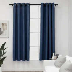 vidaXL Gordijnen linnen-look verduisterend ogen 2 st 140x175 cm blauw