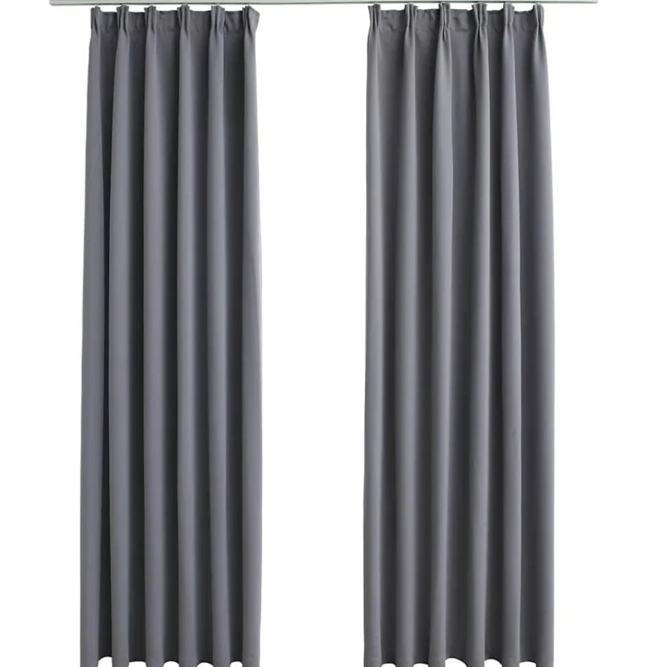 vidaXL Gordijnen verduisterend met haken 2 st 140x175 cm grijs