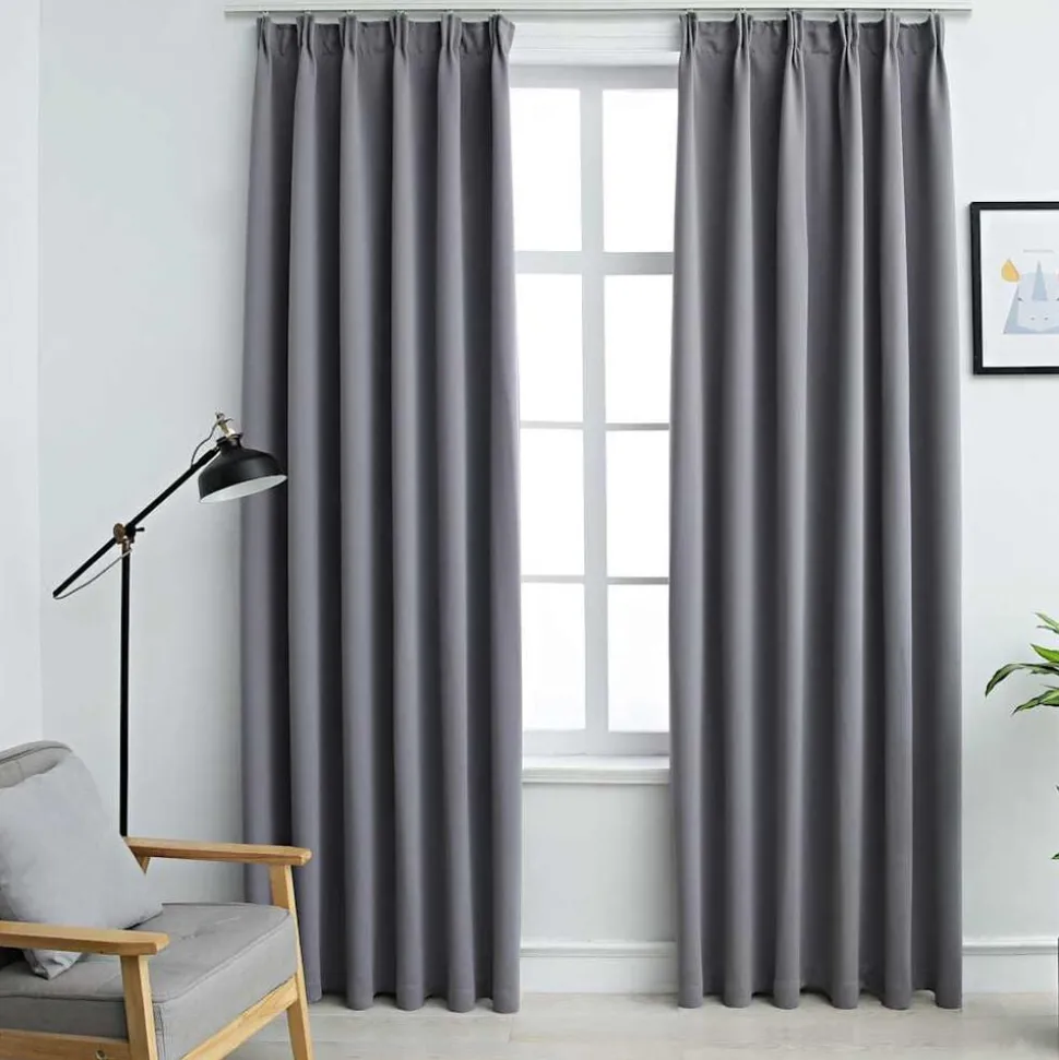 vidaXL Gordijnen verduisterend met haken 2 st 140x175 cm grijs