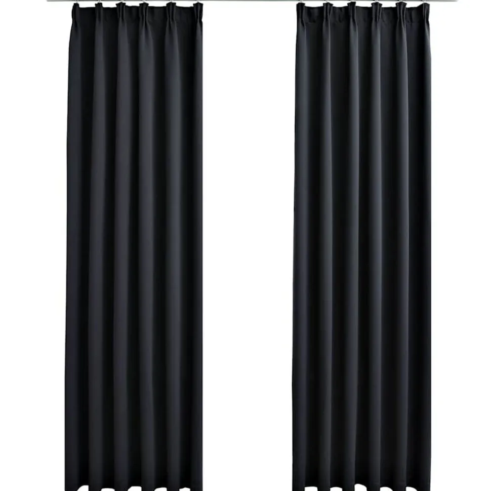 vidaXL Gordijnen verduisterend met haken 2 st 140x175 cm zwart