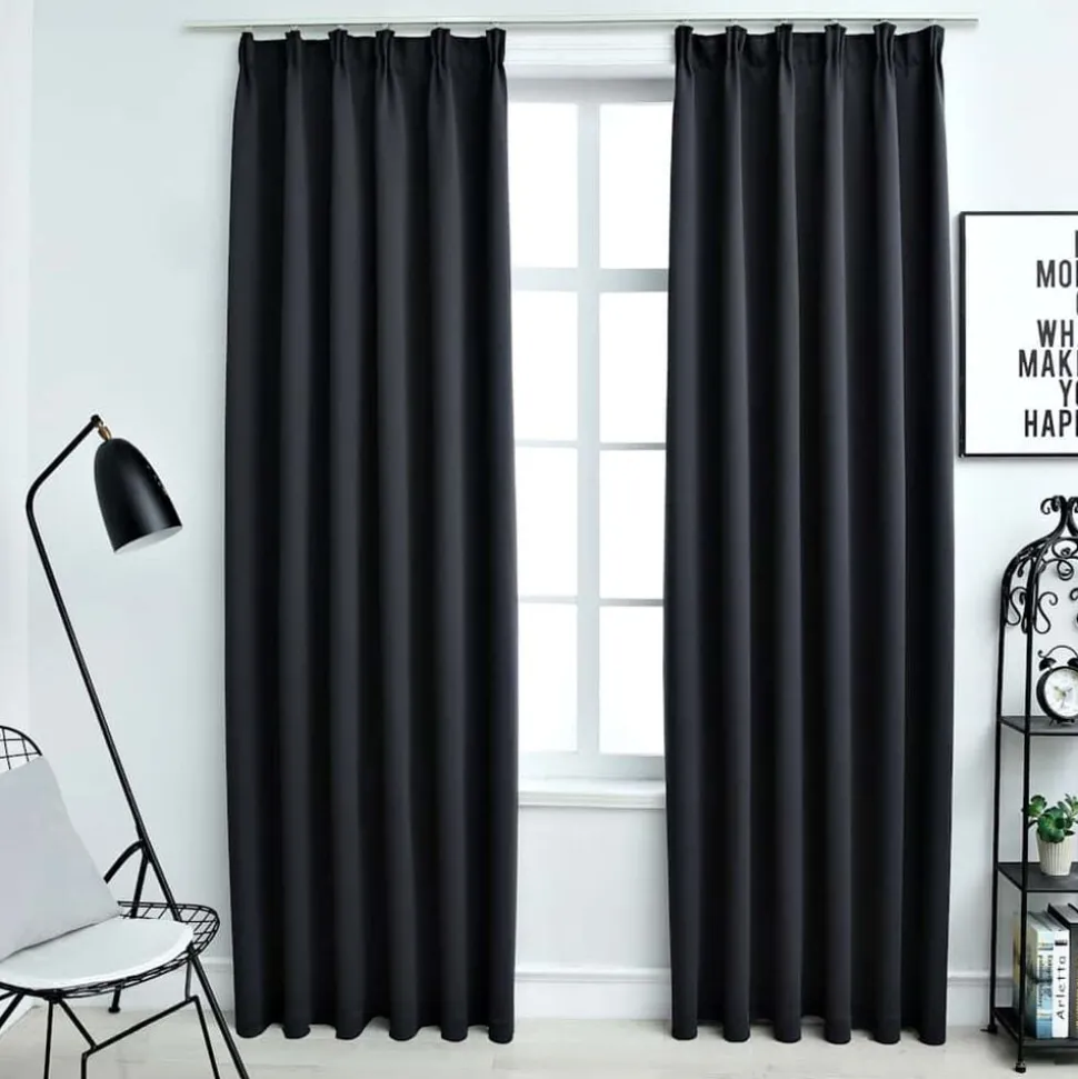 vidaXL Gordijnen verduisterend met haken 2 st 140x175 cm zwart
