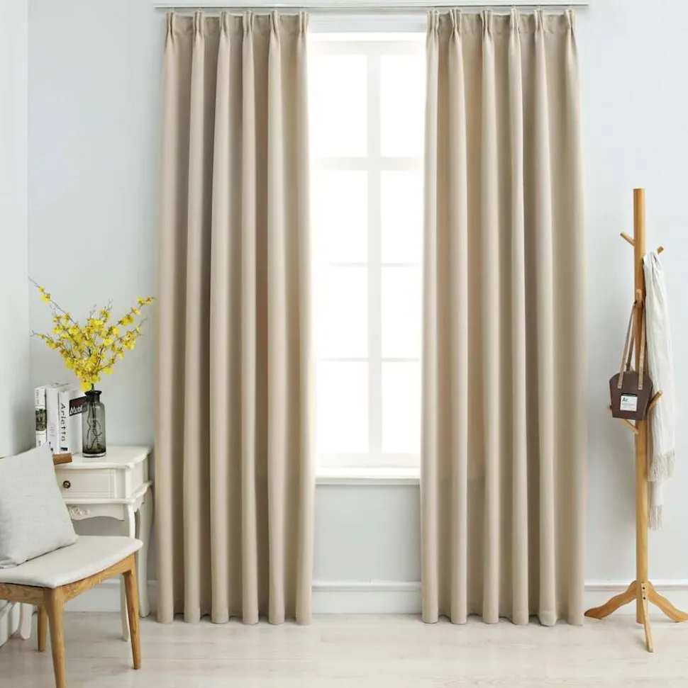 vidaXL Gordijnen verduisterend met haken 2 st 140x175 cm beige