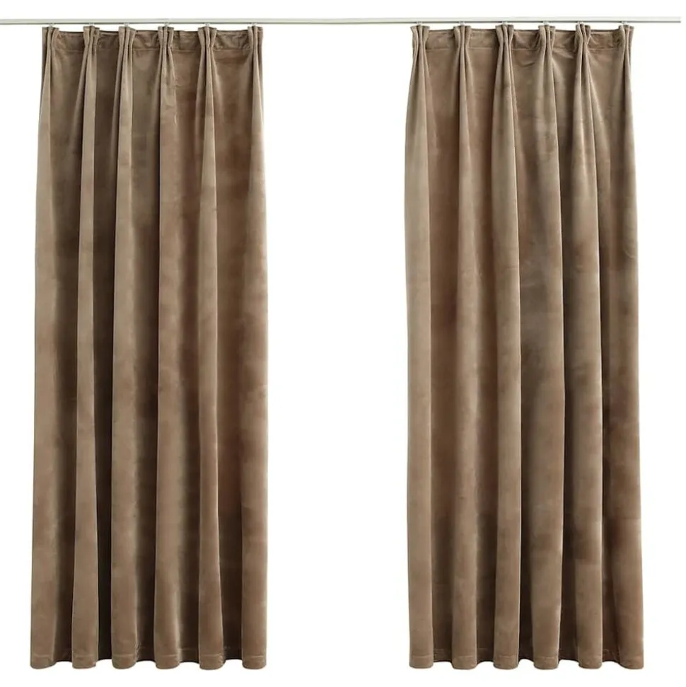 vidaXL Gordijnen verduisterend 2 st met haken 140x175 cm fluweel beige
