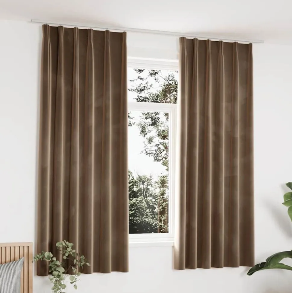 vidaXL Gordijnen verduisterend 2 st met haken 140x175 cm fluweel beige